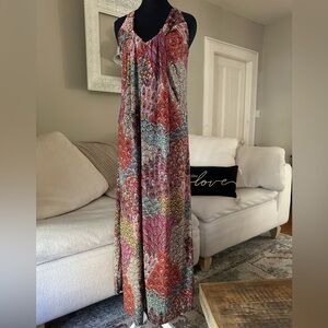 DREAM DANCE Boho Chic Relaxed Fit Patchwork Paisley Maxi Halter Dress Size S